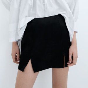 NWT Zara Black Mini Skirt with Side Splits Vents Small